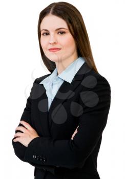 Beautiful businesswoman posing isolated over white