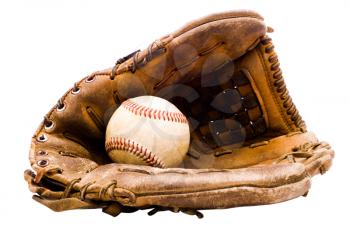 Baseball with baseball glove isolated over white