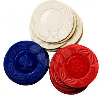 Stack of gambling chips isolated over white