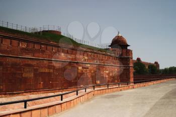 Defensive wall of a fort, Red Fort, Delhi, India