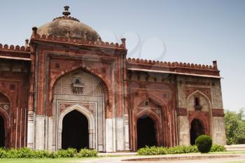 Facade of a mosque in a fort, Old Fort, Delhi, India