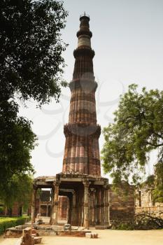 Low angle view of a minaret, Qutub Minar, Delhi, India