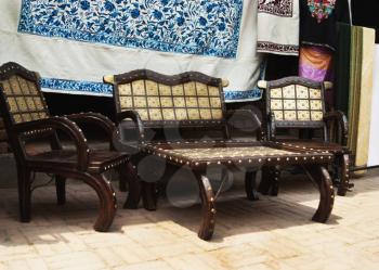 Furniture at a street market, New Delhi, India