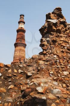 Low angle view of a monument, Qutub Minar, New Delhi, India
