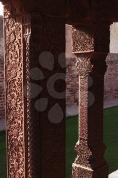 Architectural detail of columns in a palace, Fatehpur Sikri, Agra, Uttar Pradesh, India