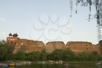 Lake in front of a fort, Old Fort, Delhi, India