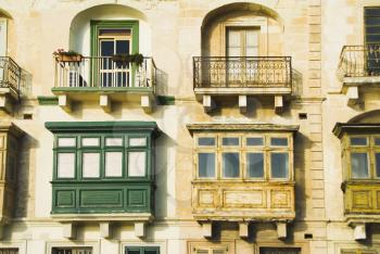 Windows of a building, Valletta, Malta