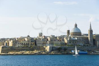 Buildings at the waterfront, Marsamxett Harbor, Valetta, Malta