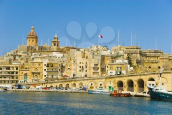 Buildings at the waterfront, Grand Harbor, Valletta, Malta