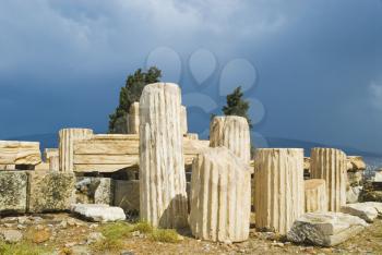 Ruins of columns in a field, Acropolis, Athens, Greece