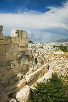 Ruins of a stone wall, Acropolis, Athens, Greece