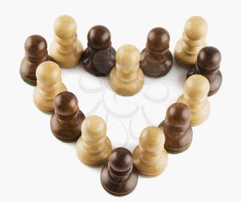 Heart shape formed with chess pieces