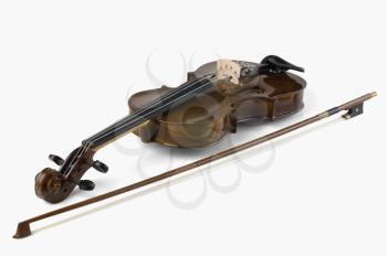 Close-up of a violin with a bow