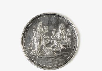 Close-up of a silver coin