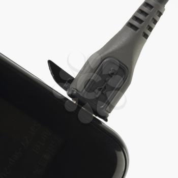 USB cable connected on a mobile phone