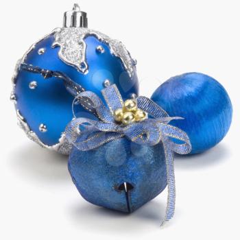 Three blue Christmas ornaments