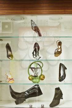 Shoes and sandals in a showroom, New Delhi, India