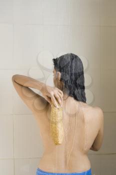 Young woman bathing