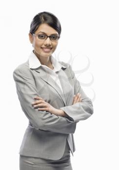 Portrait of a businesswoman standing against a white background