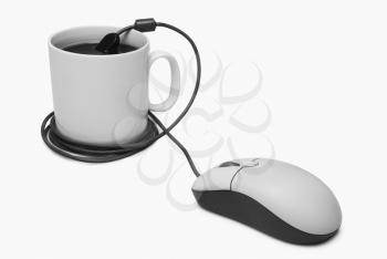 Close-up of a coffee cup and computer mouse