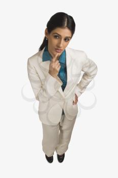 High angle view of a businesswoman thinking