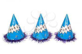 Close-up of three party hats in a row