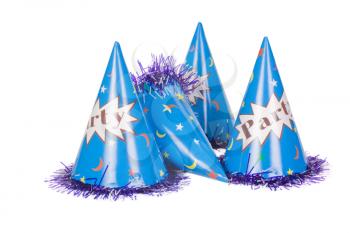 Close-up of four party hats