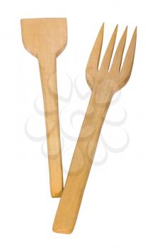 Close-up of wooden fork and spatula