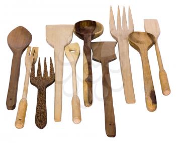 Close-up of assorted wooden kitchen utensils