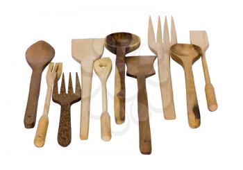 Close-up of assorted wooden kitchen utensils