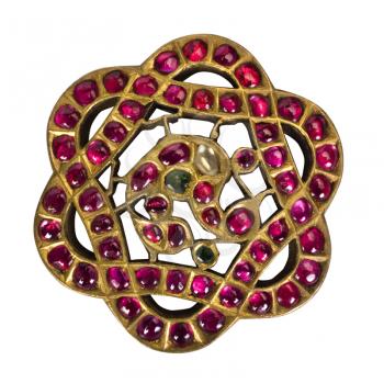 Close-up of a brooch made from gemstones