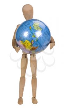 Close-up of an artist's figure holding a globe