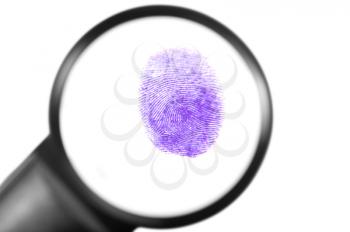 Fingerprint viewed through a magnifying glass