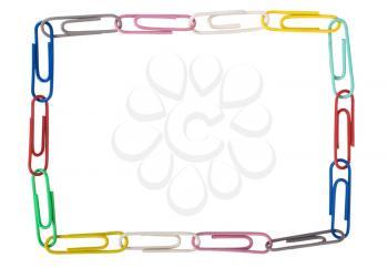 Assorted paper clips arranged in a rectangular shape