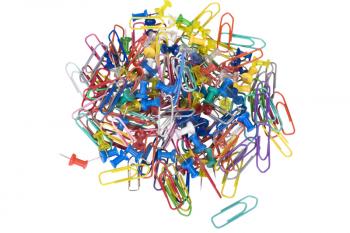 Assorted paper clips and thumbtacks