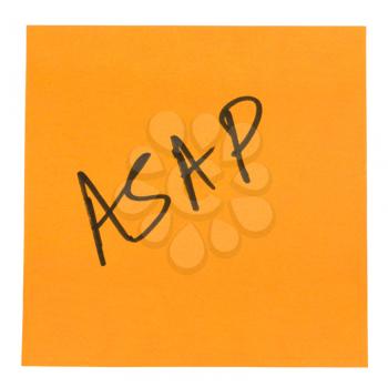 Word ASAP written on an adhesive note