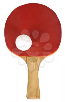 Close-up of a table tennis racket with a ball
