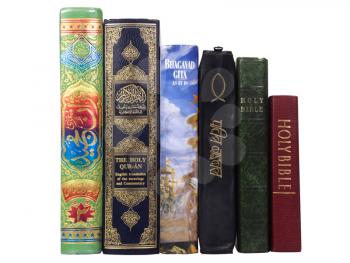 Assorted religious books in a row