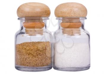 Two jars of sugar and brown sugar
