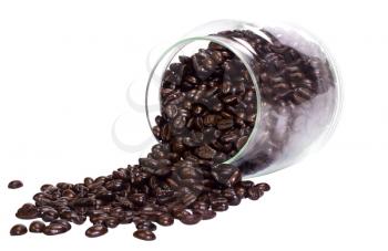 Coffee beans spilling out from a jar