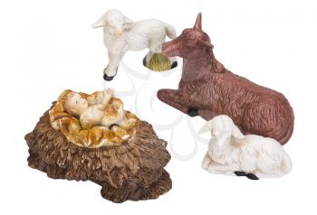 Figurines of animals near baby Jesus