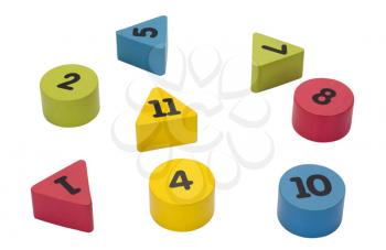 Close-up of number blocks in geometric shapes