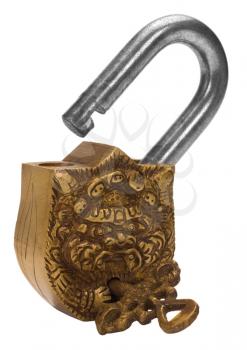 Close-up of a padlock with a key