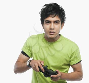 Portrait of a man playing video game