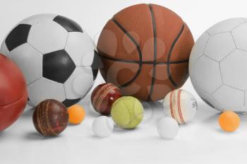 Close-up of assorted sports balls