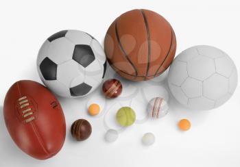 High angle view of assorted sports balls