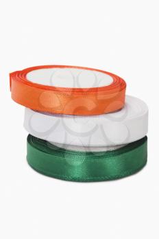 Stack of ribbons representing Indian flag colors