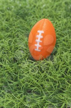 High angle view of an American football on grass