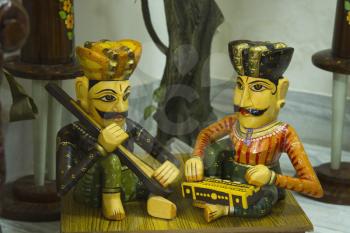 Close-up of figurines playing musical instruments, Gwalior, Madhya Pradesh, India