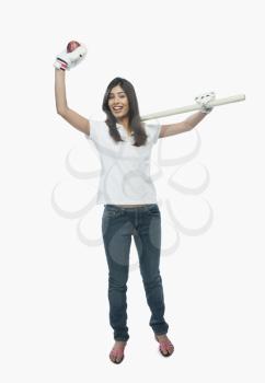 Portrait of a female cricket fan cheering